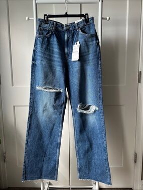 Zara High Rise Distressed Blue Jeans